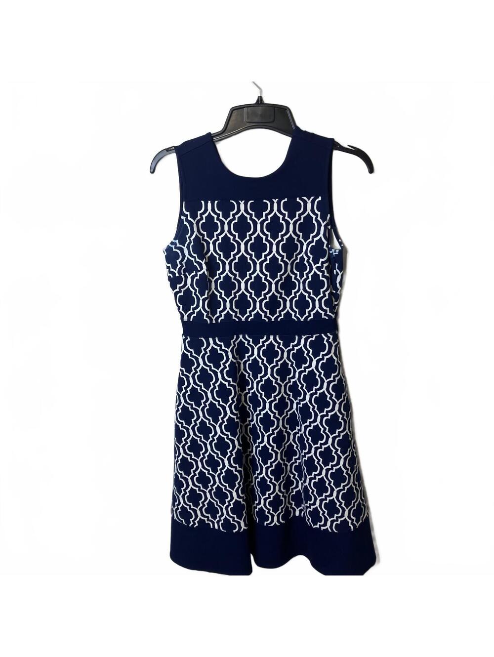 Lands' End Preppy Navy Sleeveless Nautical Geometric Fit & Flare Dress Size 6